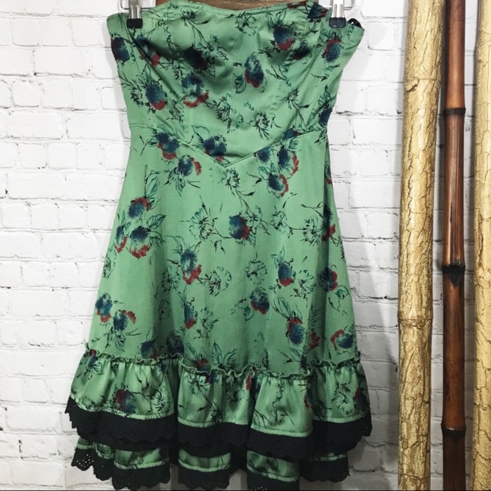 Strapless green floral dress